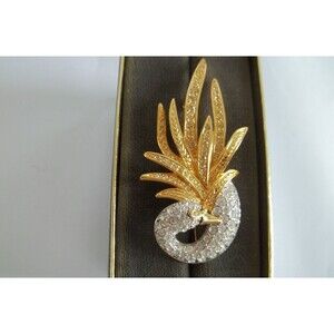 Nolan Miller Glamour Collection Vintage Soaring Swan Bird Brooch Pin Gold Silver